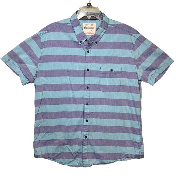 Aeropostale Shirt Mens XL Striped Button Up Short Sleeve Casual - Picture 10 of 11